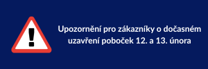 Dočasné uzavření poboček 12.–13. února.