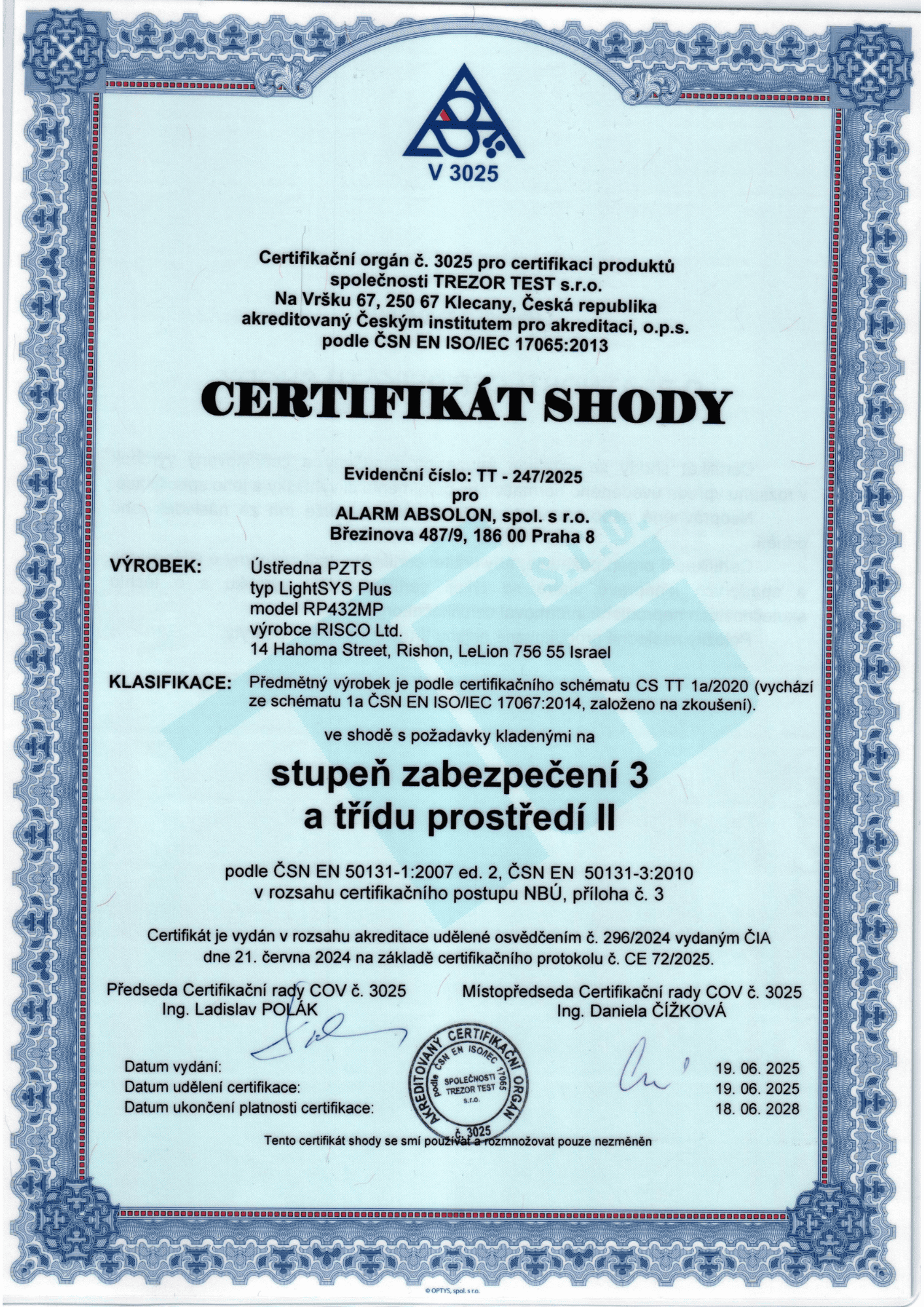 Certifikát EN norma